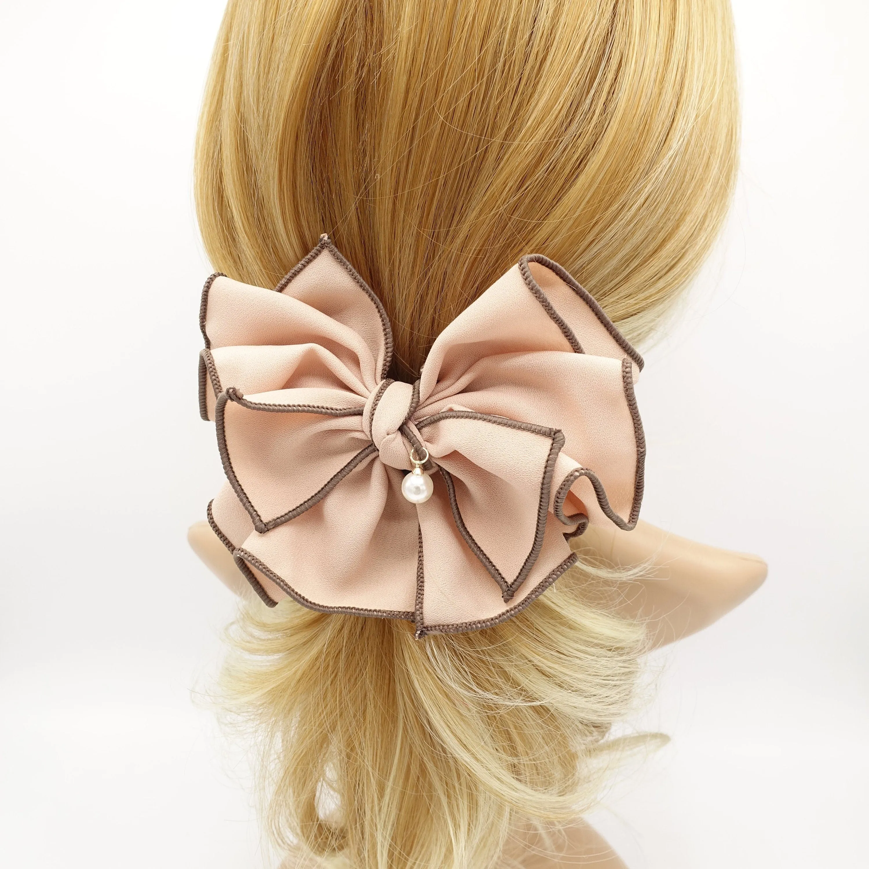 double colored edge hair bow pleated women hair accessory