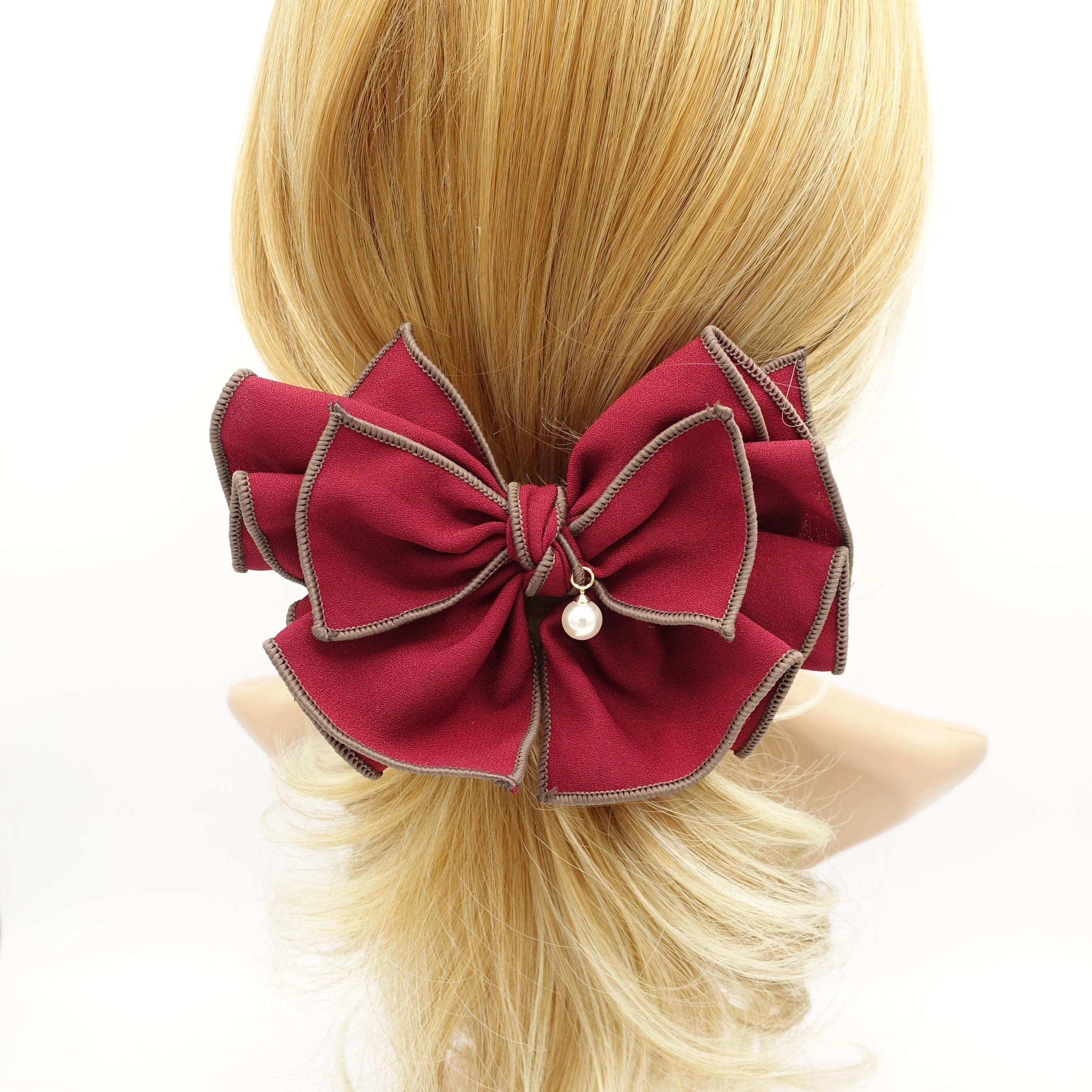 double colored edge hair bow pleated women hair accessory