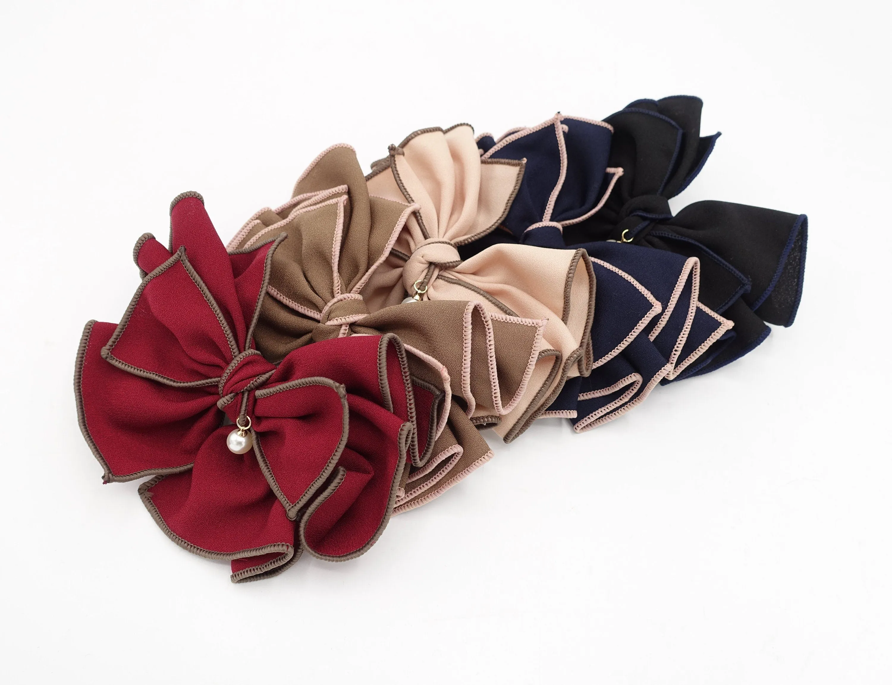 double colored edge hair bow pleated women hair accessory