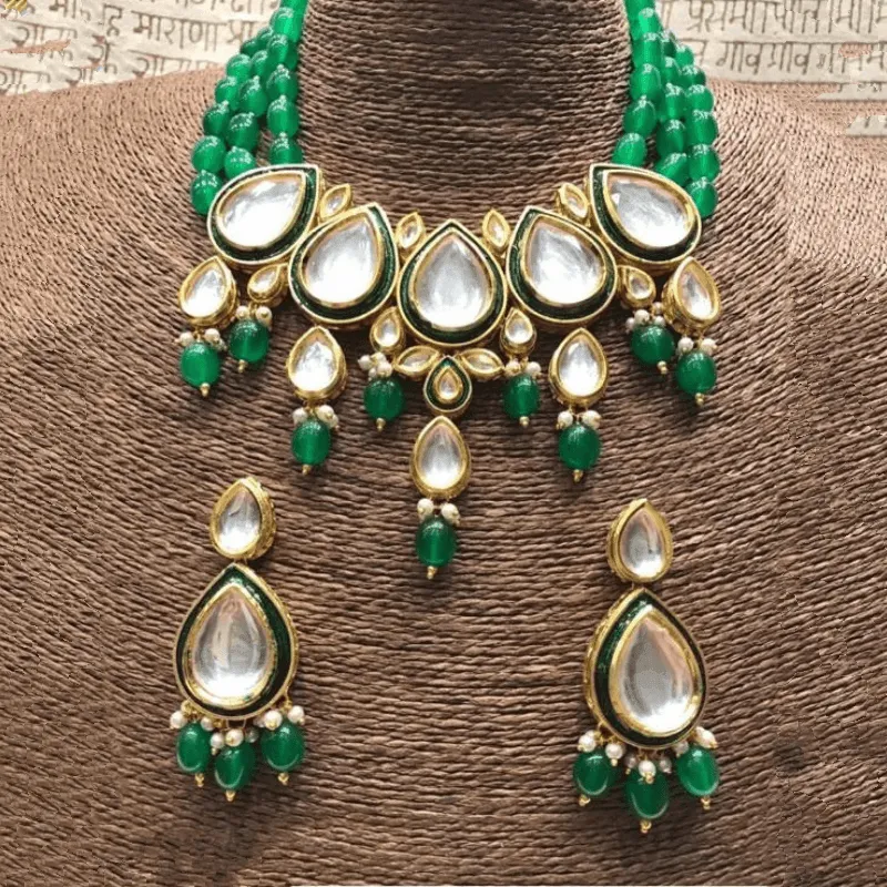 Drop Meena Kundan Beads Necklace