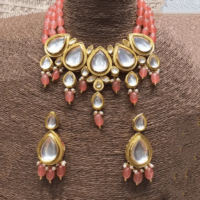 Drop Meena Kundan Beads Necklace