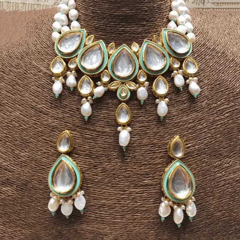 Drop Meena Kundan Beads Necklace