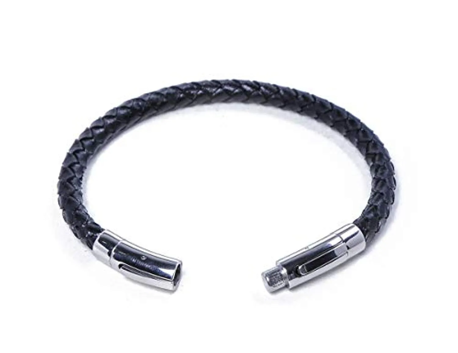 Electomania Black Leather Braided Rope Bracelet for Men -8.5 Inches (Black)