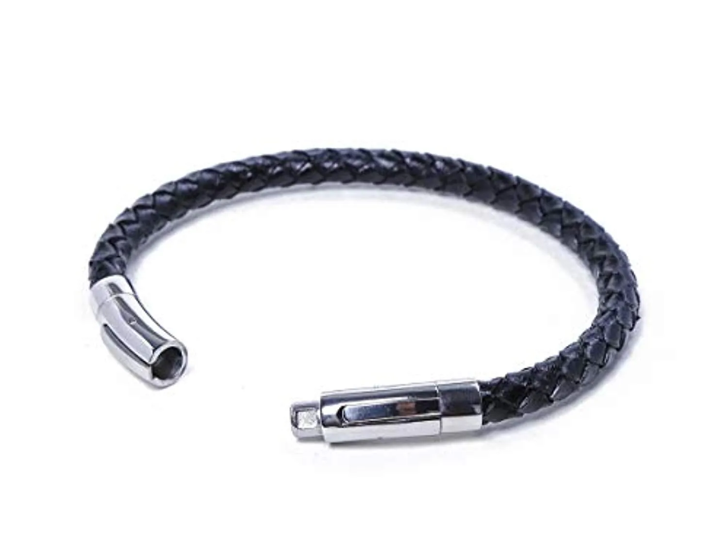 Electomania Black Leather Braided Rope Bracelet for Men -8.5 Inches (Black)