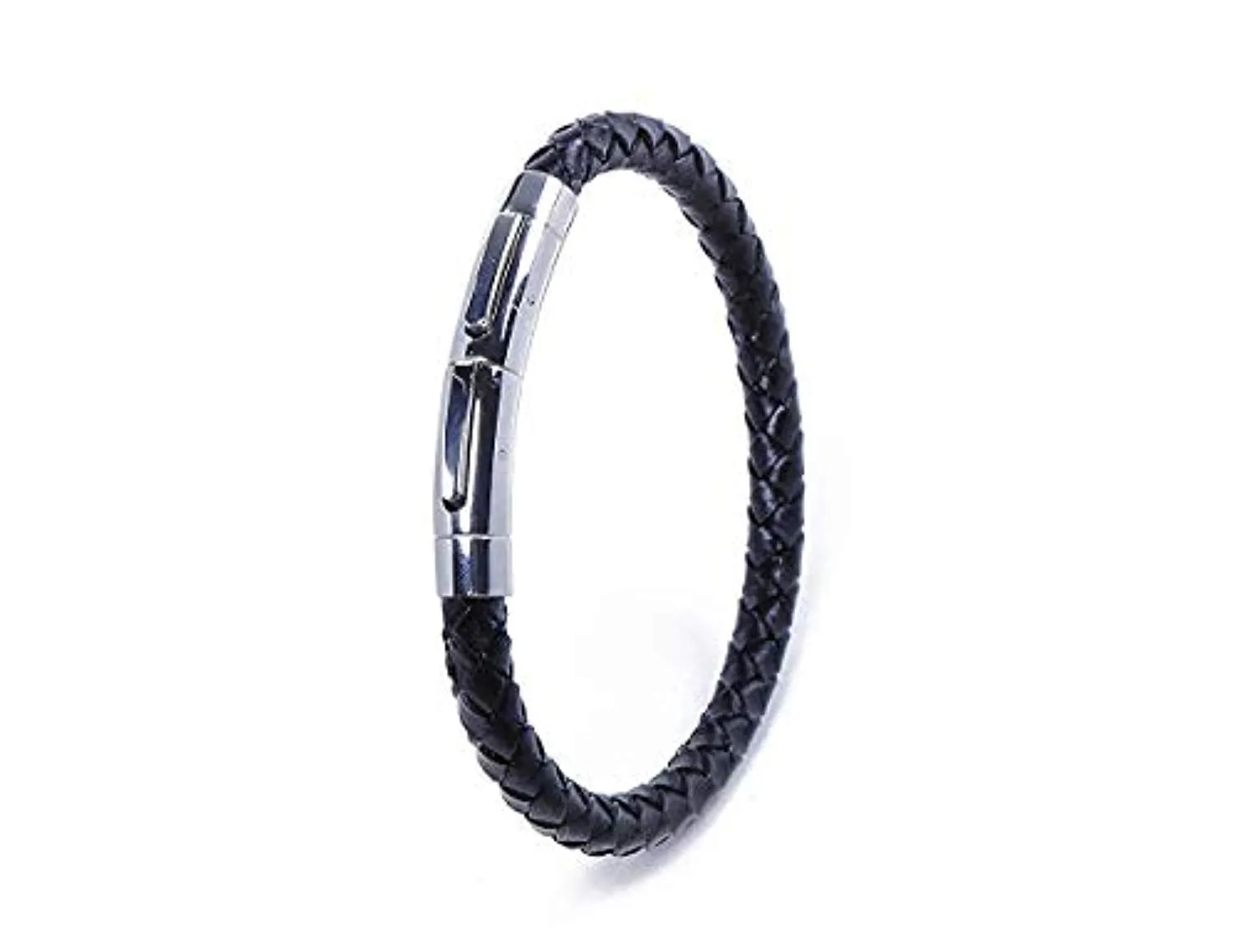 Electomania Black Leather Braided Rope Bracelet for Men -8.5 Inches (Black)