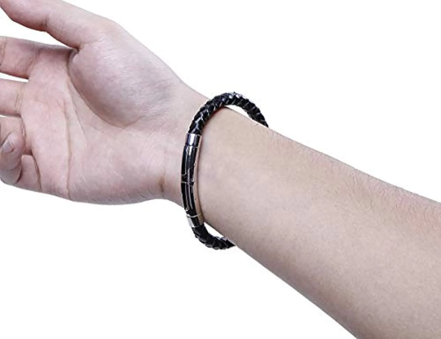 Electomania Black Leather Braided Rope Bracelet for Men -8.5 Inches (Black)