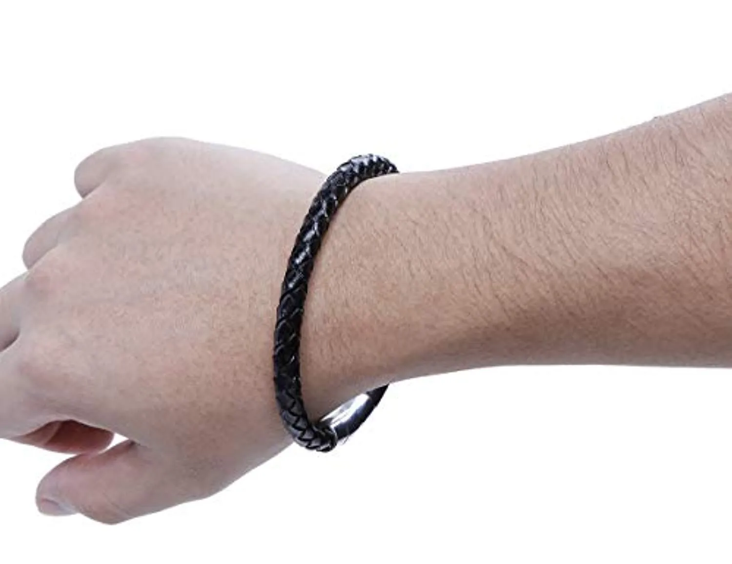 Electomania Black Leather Braided Rope Bracelet for Men -8.5 Inches (Black)