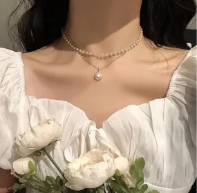 Elegant Retro Style Double-Layer Pearl Necklace - Choker