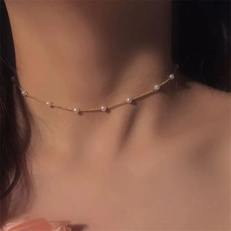 Elegant Retro Style Double-Layer Pearl Necklace - Choker