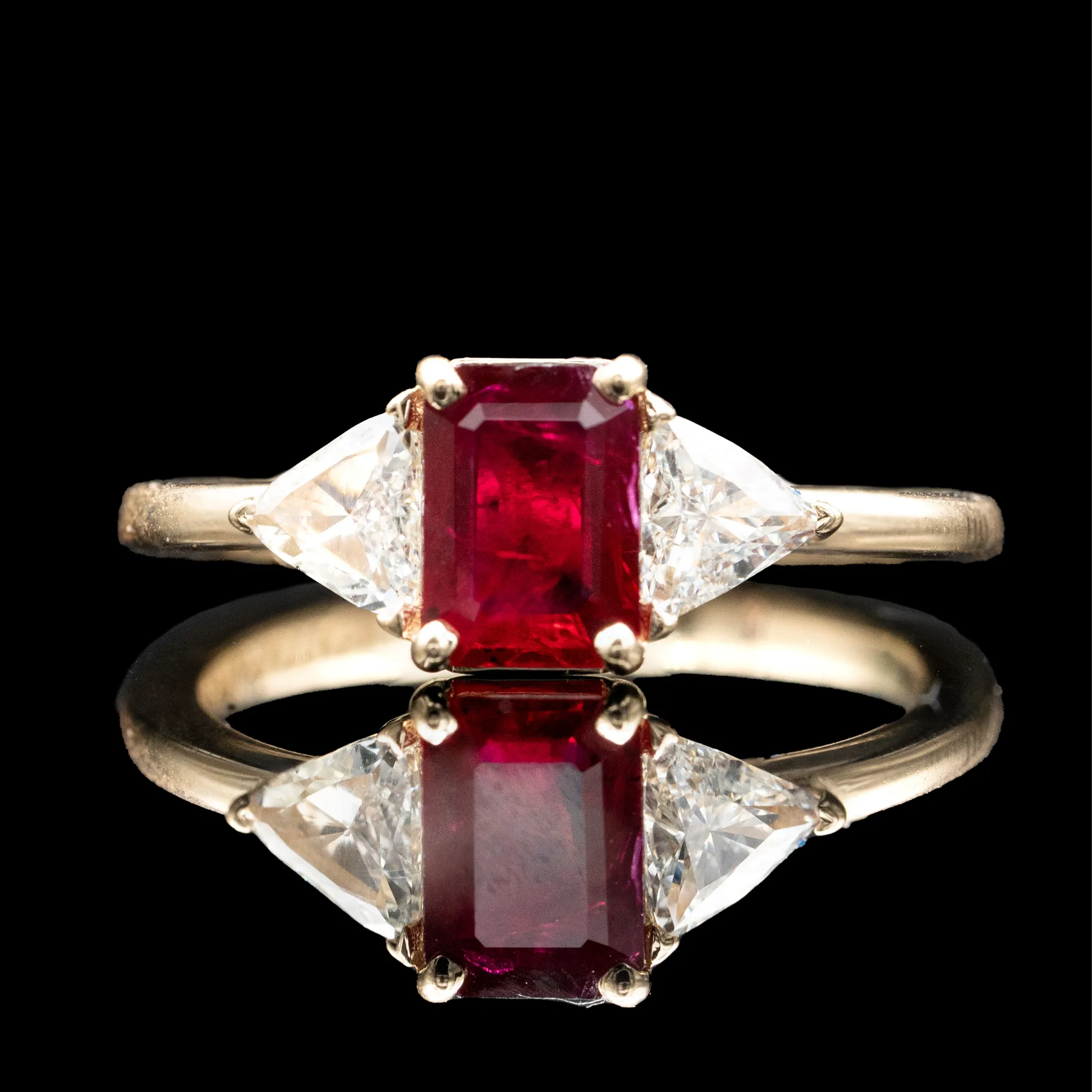 Emerald Cut Ruby Engagement Ring With Diamond Side Stones