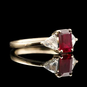 Emerald Cut Ruby Engagement Ring With Diamond Side Stones