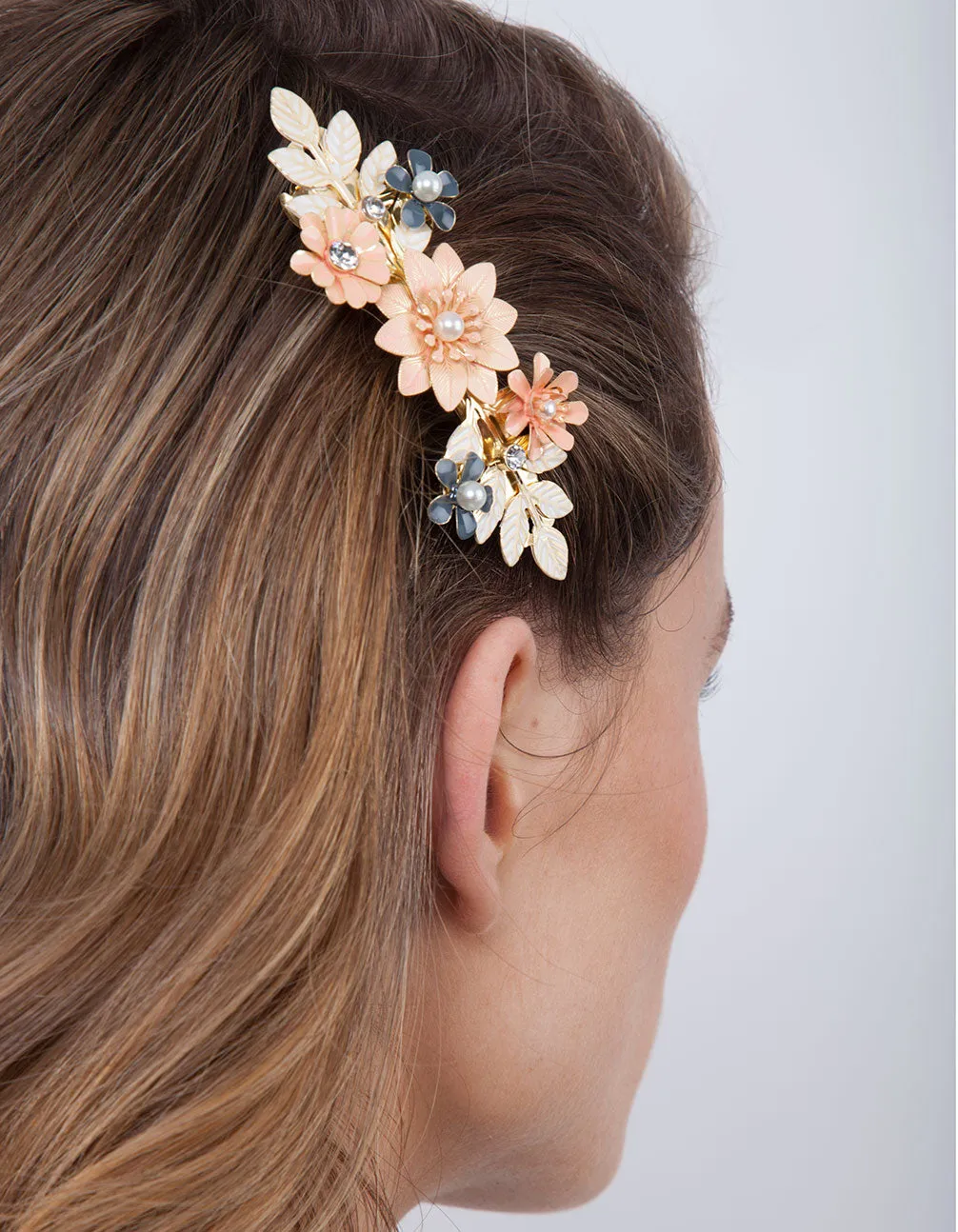 Enamel Floral Barrette Clip