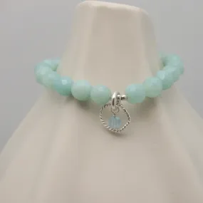 Entwined Collection:  Natural Amazonite with Silver Link & Aquamarine Stretch Bracelet