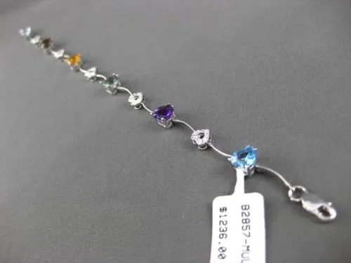 ESTATE LONG 3.80CTW DIAMOND & AAA MULTI GEM 14KT WHITE GOLD HEART LOVE BRACELET