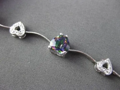 ESTATE LONG 3.80CTW DIAMOND & AAA MULTI GEM 14KT WHITE GOLD HEART LOVE BRACELET