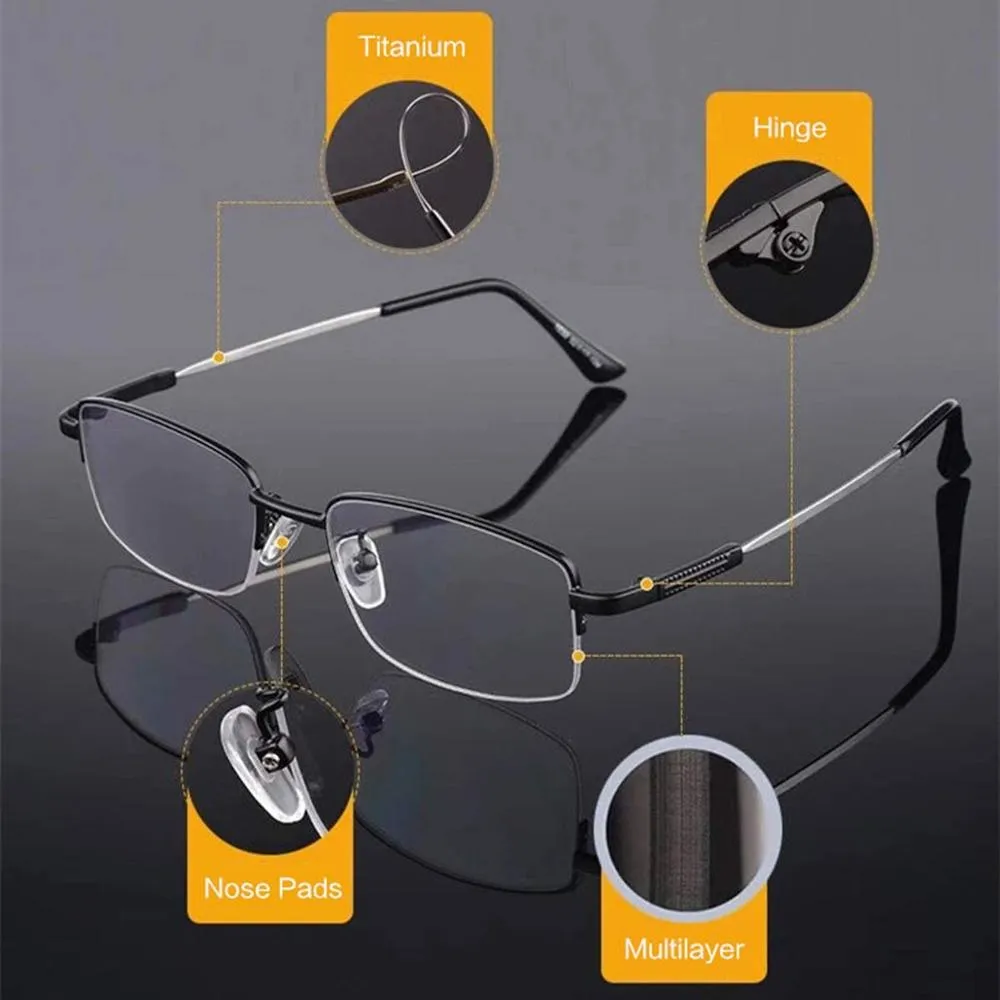 Evunhuo Full Rim Square Titanium Alloy Progressive Reading Glasses 4579