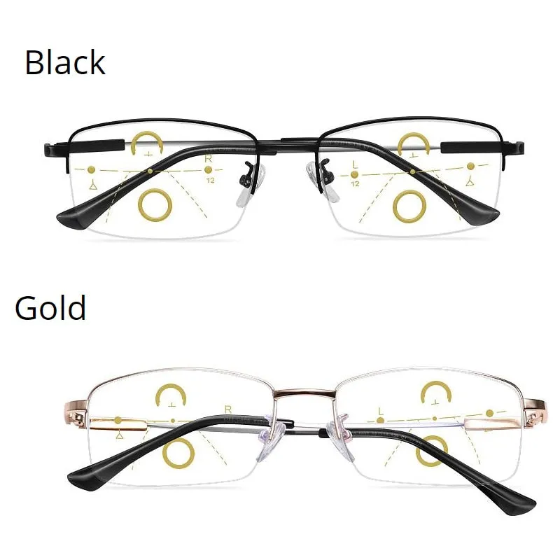 Evunhuo Full Rim Square Titanium Alloy Progressive Reading Glasses 4579