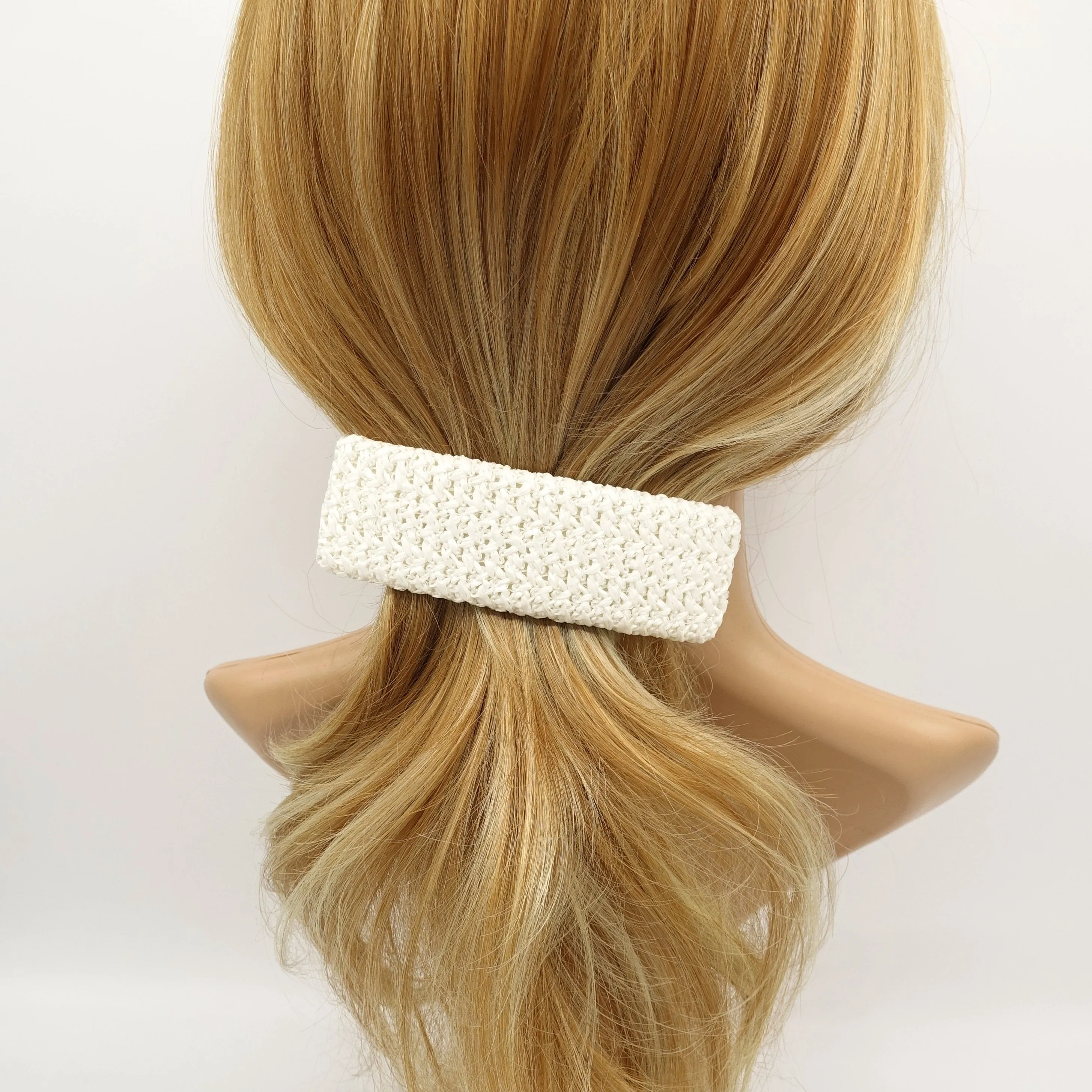 faux straw threaded rectangle hair barrette natural hair accessory