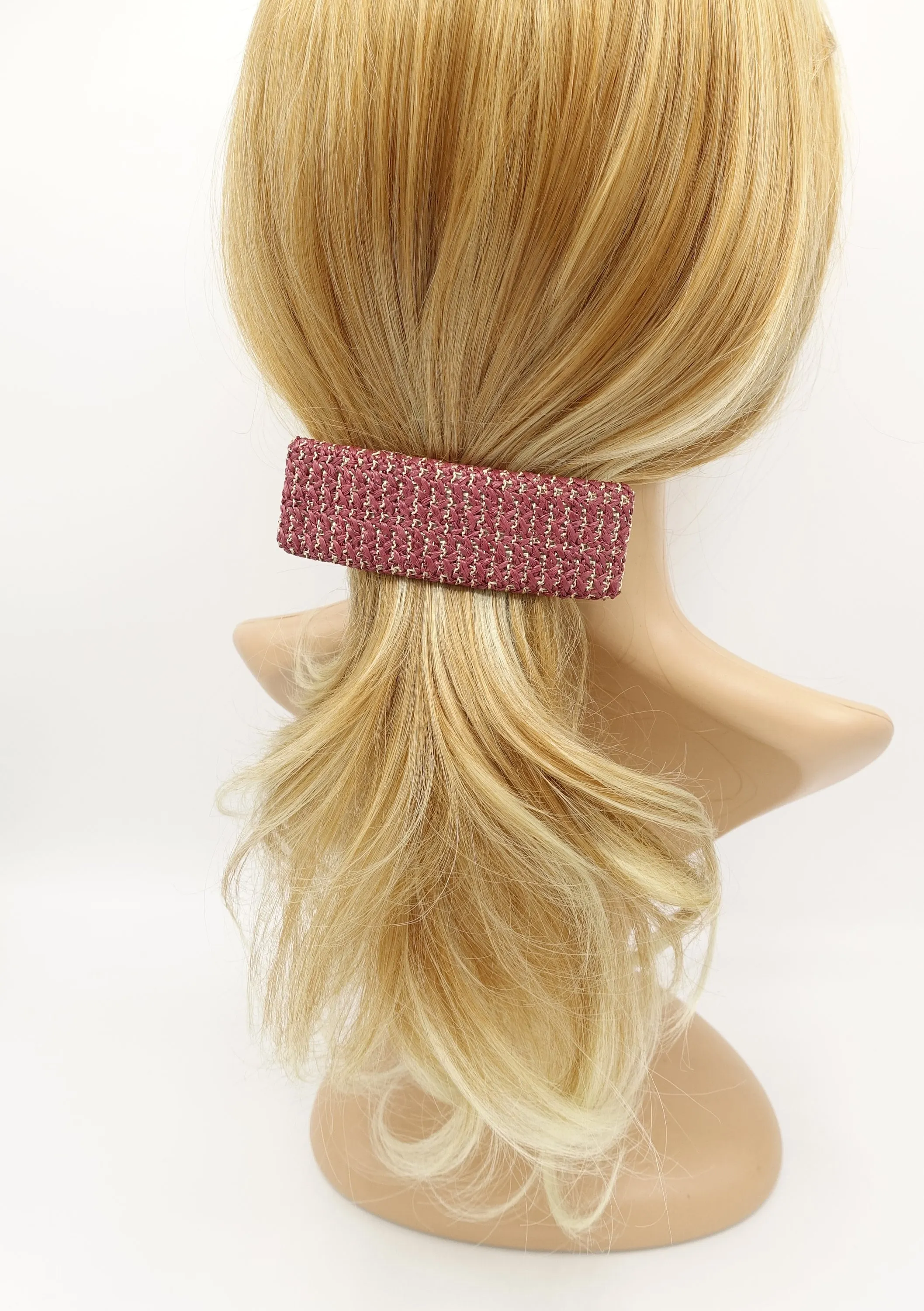 faux straw threaded rectangle hair barrette natural hair accessory