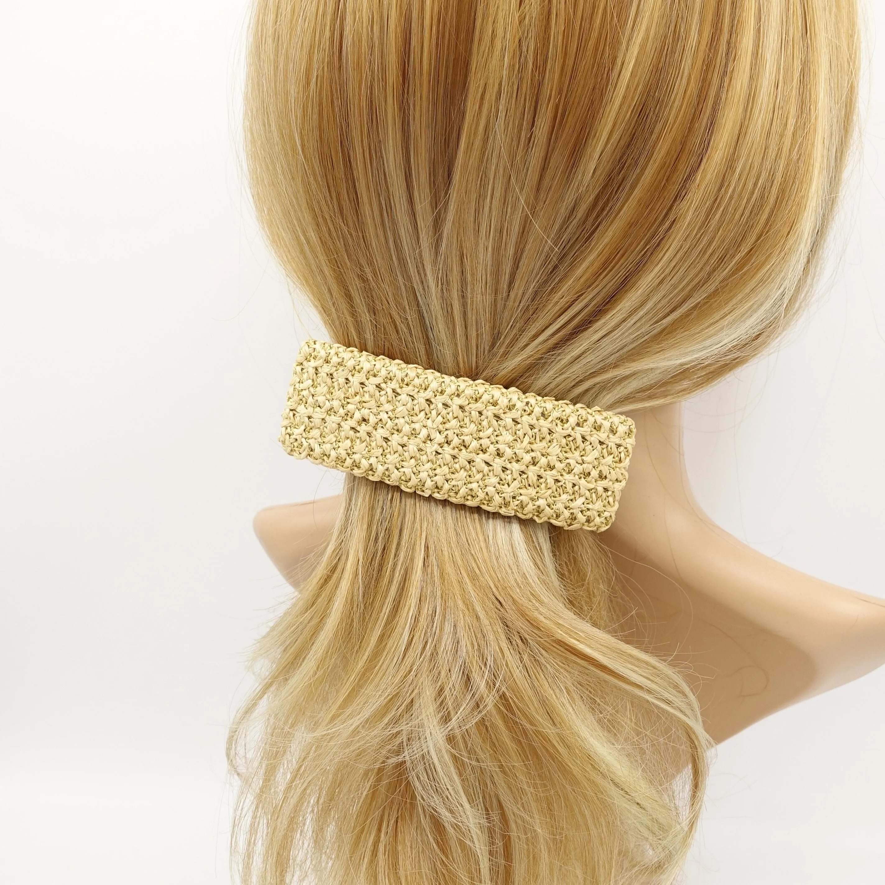 faux straw threaded rectangle hair barrette natural hair accessory