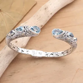 Fierce Warrior in Blue Sterling Silver and Blue Topaz Cuff Bracelet from Bali