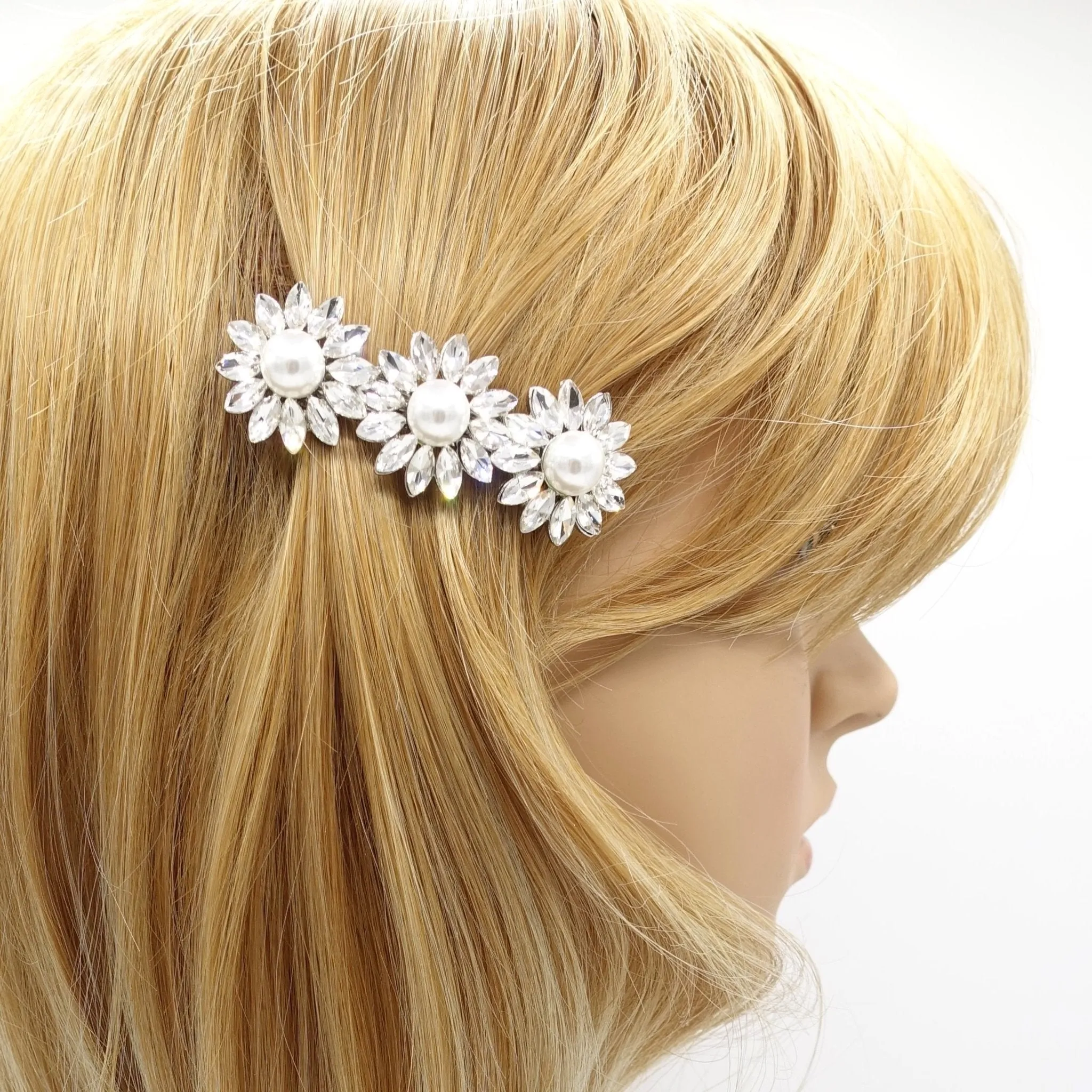 flower pearl rhinestone small hair barrette cute women hair accessory