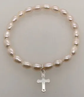 Freshwater Pearl Bracelet/Cross Charm