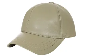 Genuine Olive Leather Baseball Cap - Curve Peak