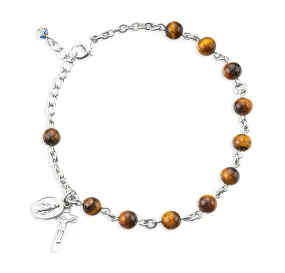 Genuine Tiger Eye Round Sterling Silver Rosary Bracelet - B7600TG