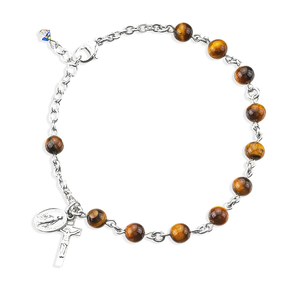 Genuine Tiger Eye Round Sterling Silver Rosary Bracelet - B7600TG