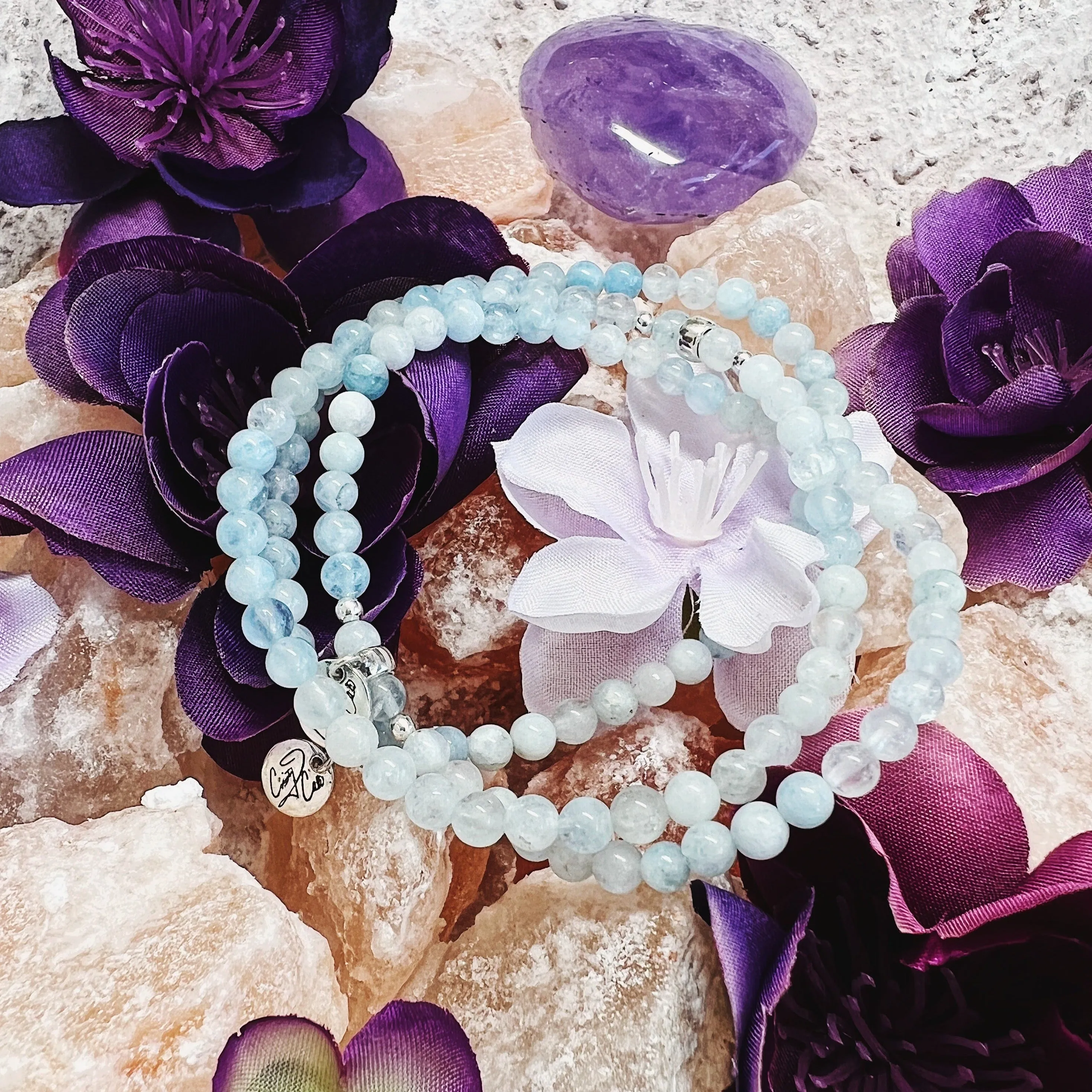 Give Me Courage Aquamarine Signature Stretch Bracelet