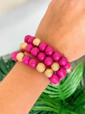 Gold & Color Bead Bracelet Stack - Pink