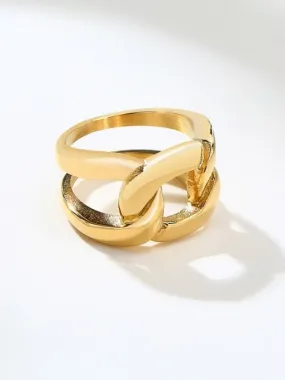 Gold Chain Ring, 18k Gold Plated Stainless Steel Golden Chain Downtown Themed Statement Ring