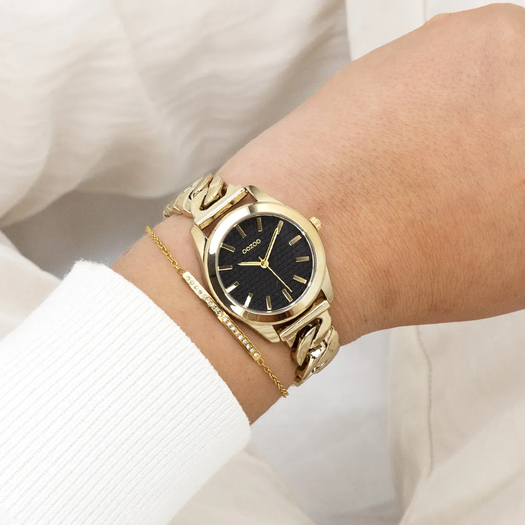 Gold coloured OOZOO watch with gold coloured petit chain bracelet - C11422