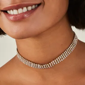 Gold Diamante Choker Party Necklace