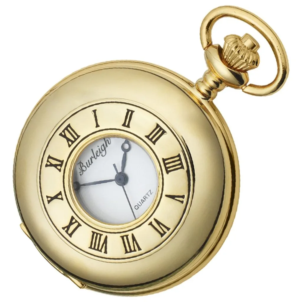 Gold Plated Half Hunter Pocket Watch by Burleigh with Stand GP1926