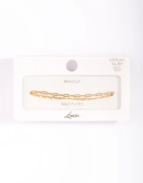 Gold Plated Sterling Silver Mixed Chain Double Row Bracelet