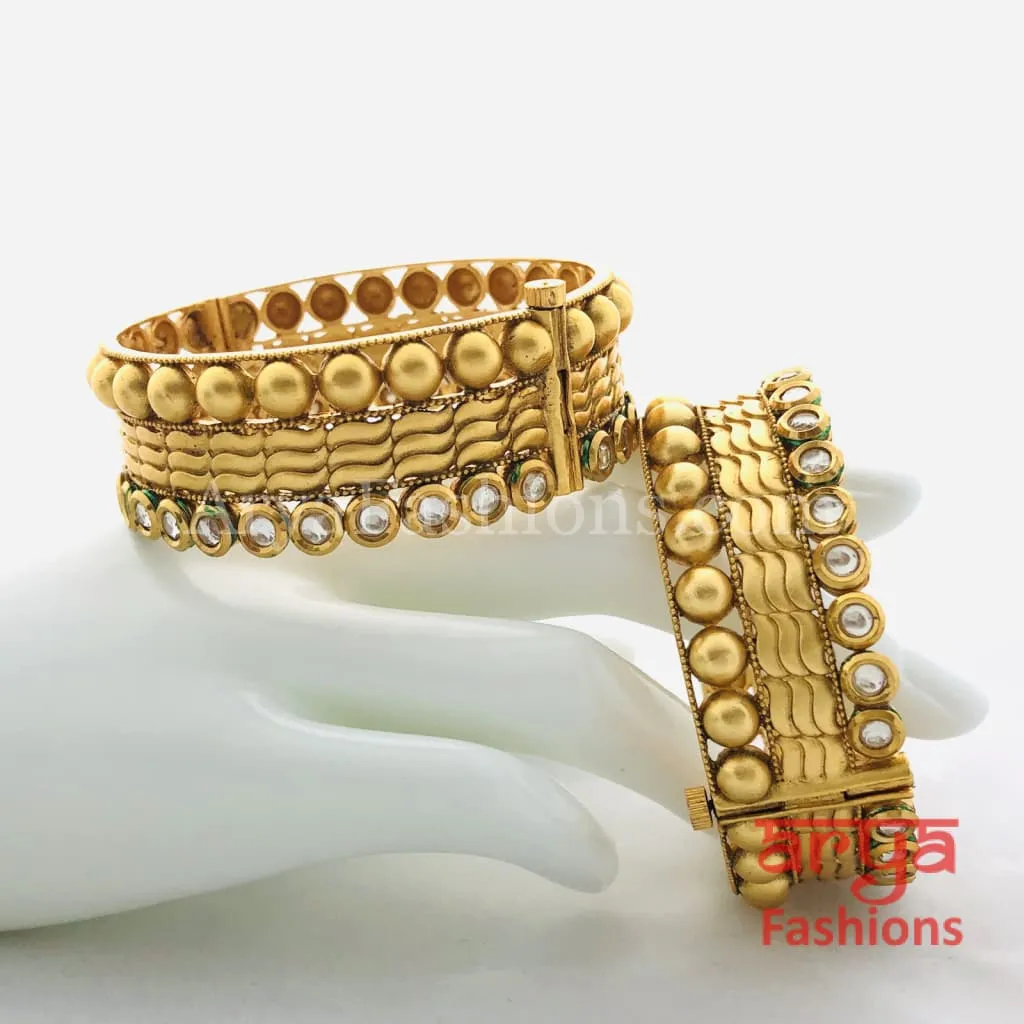 Golden Rajwadi Kundan Bracelet Bangles