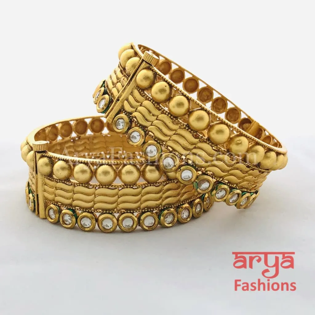 Golden Rajwadi Kundan Bracelet Bangles