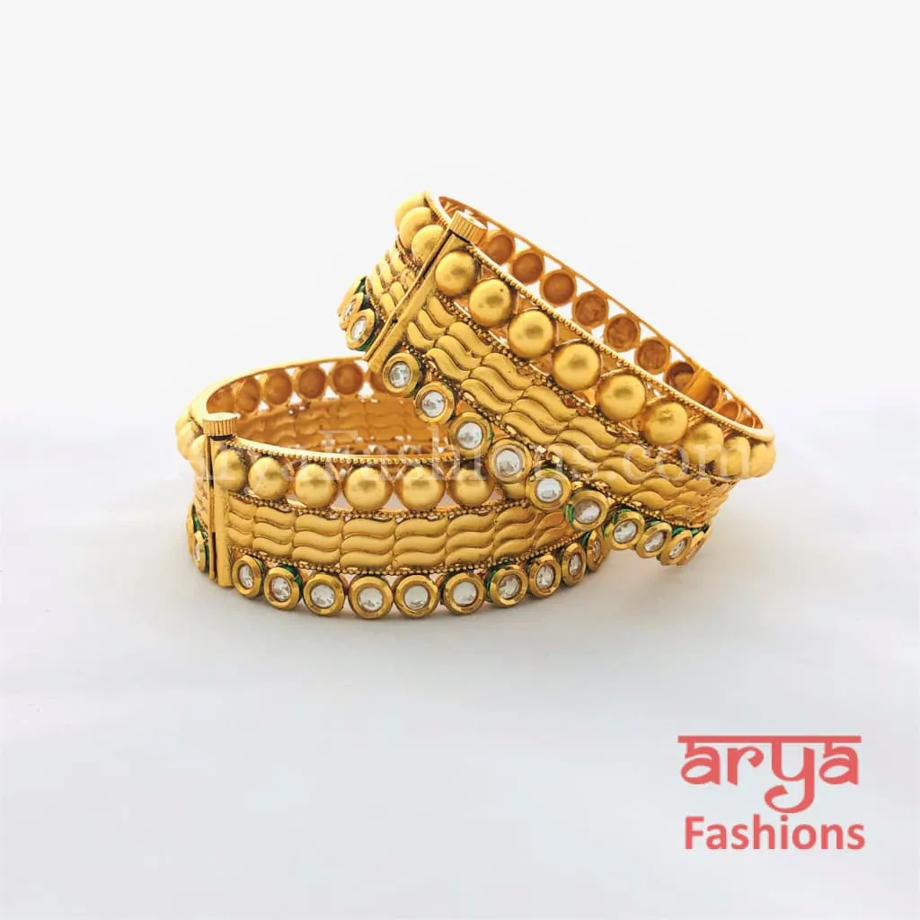 Golden Rajwadi Kundan Bracelet Bangles