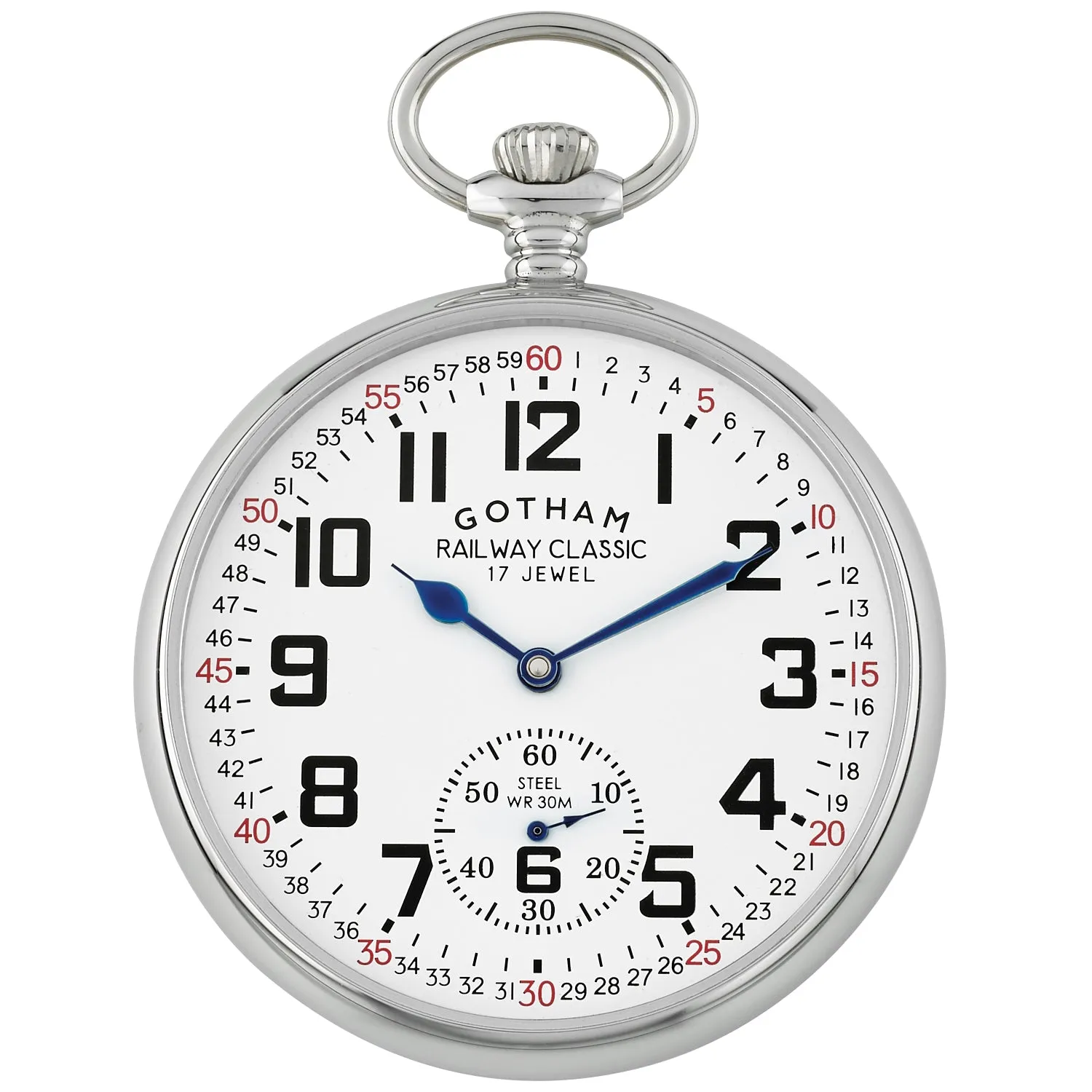 Gotham Men's Stainless Steel Mechanical Hand Wind Railroad Pocket Watch # GWC14103S