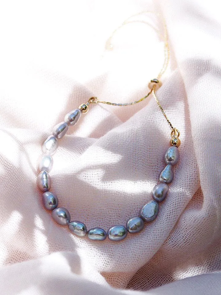 Gray Pearl Bracelet with Adjustable Gold Chain - Keilani