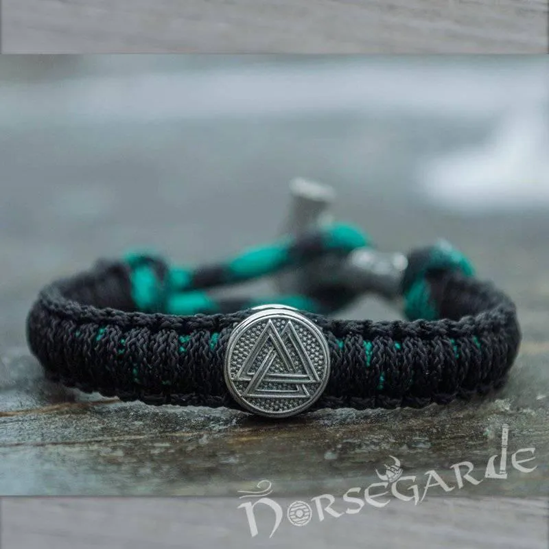 Handcrafted Shaded Paracord Bracelet with Mjölnir and Rune - Sterling Silver