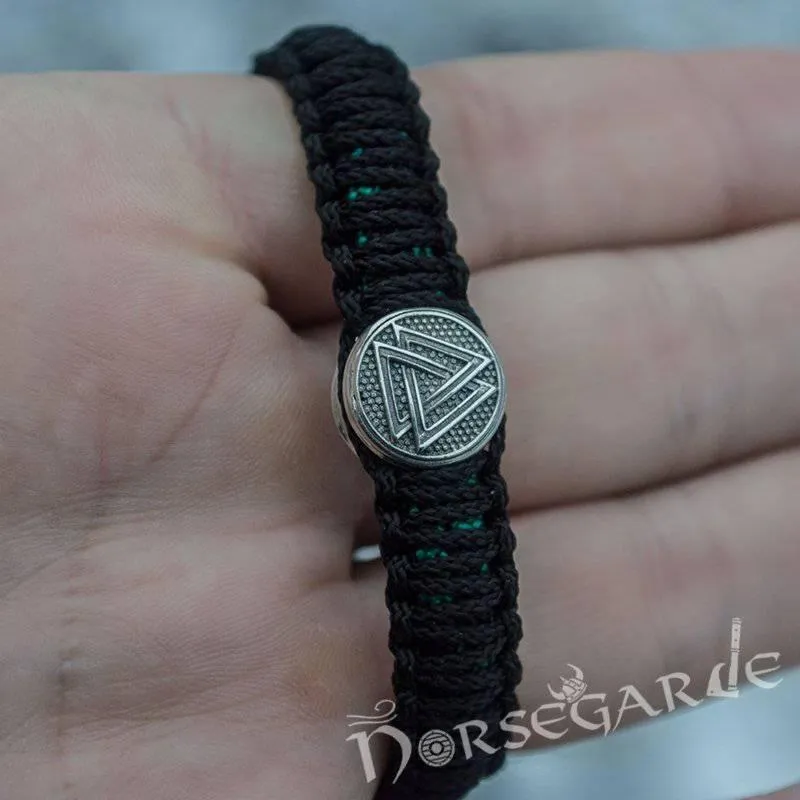 Handcrafted Shaded Paracord Bracelet with Mjölnir and Rune - Sterling Silver