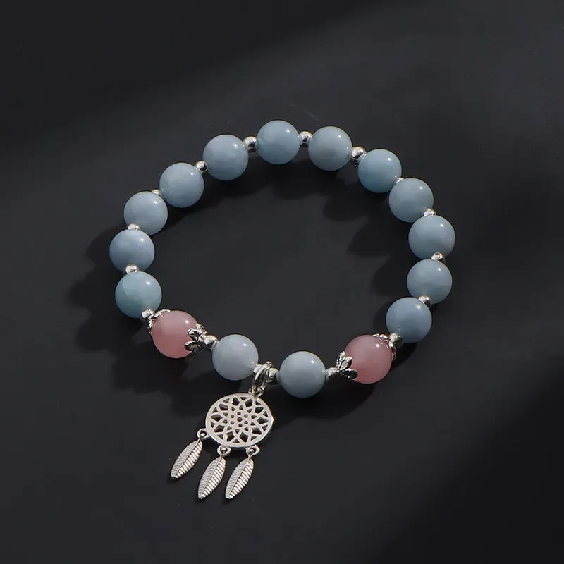 Handmade Natural Aquamarine Crystal Bead Bracelet for Women