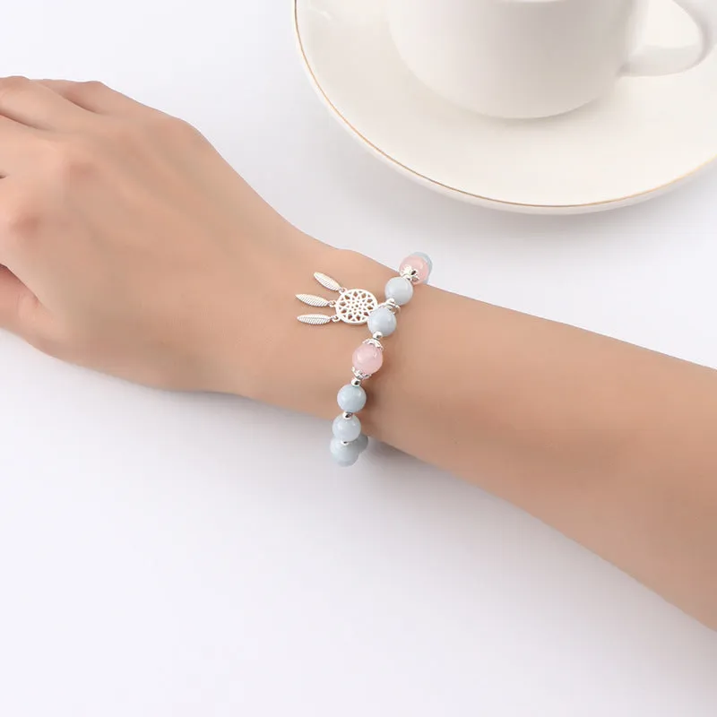 Handmade Natural Aquamarine Crystal Bead Bracelet for Women