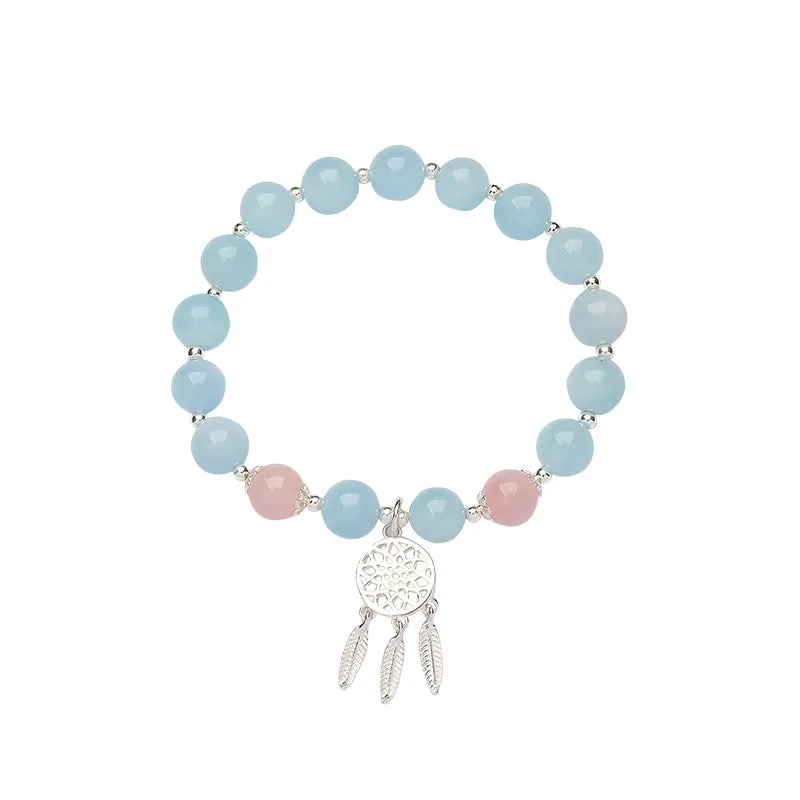 Handmade Natural Aquamarine Crystal Bead Bracelet for Women