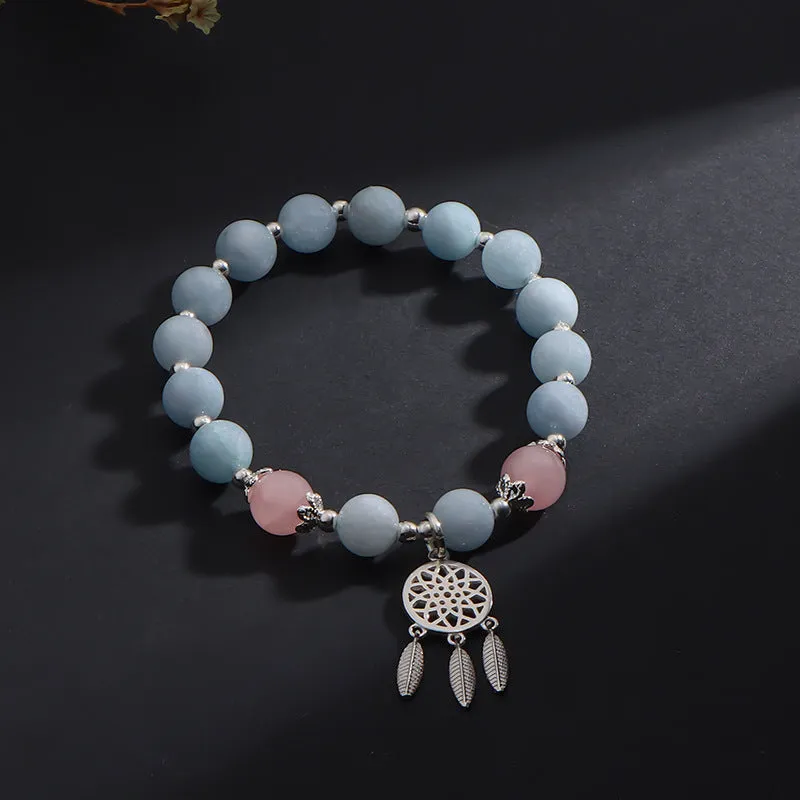 Handmade Natural Aquamarine Crystal Bead Bracelet for Women