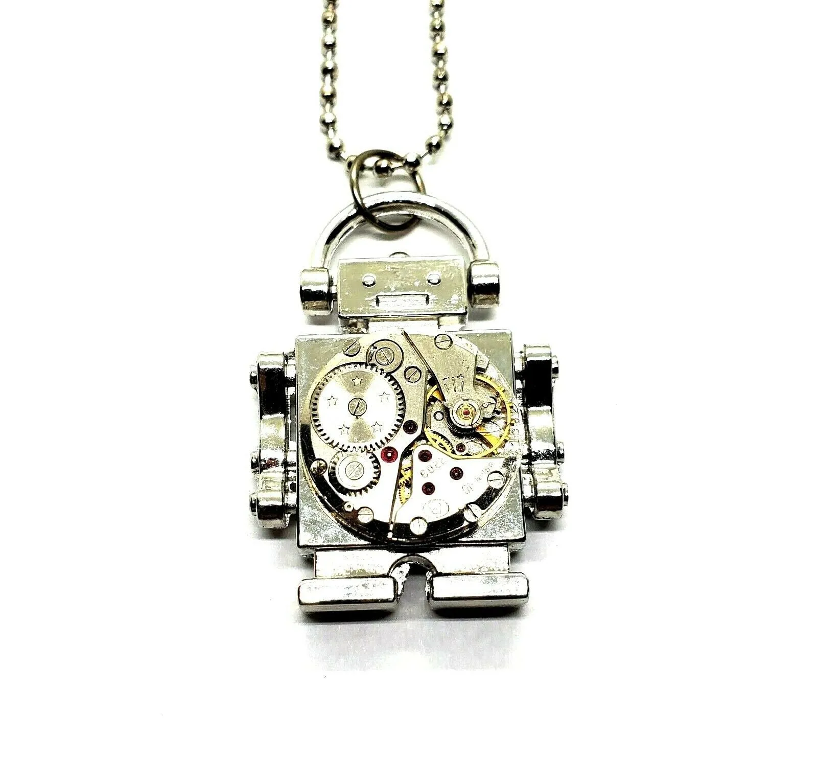 Handmade Silver Steampunk Robot Necklace