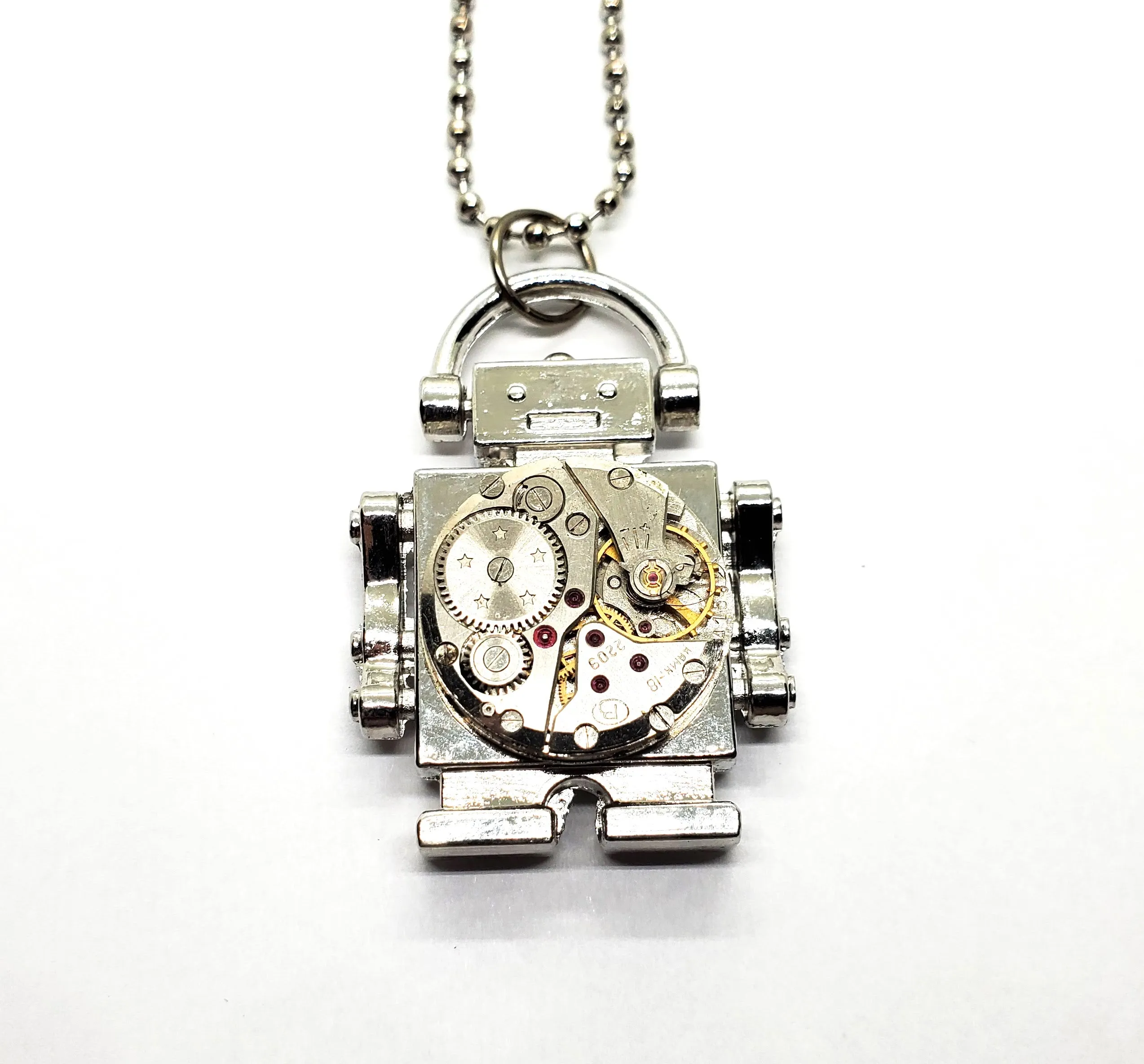 Handmade Silver Steampunk Robot Necklace